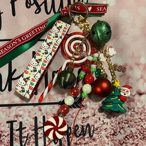 Festive HK Christmas Bag Charm Keychain with Charms